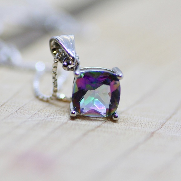 Mystic Rainbow Topaz Pendant Sterling Silver , December Birthstone - Picture 5 of 7